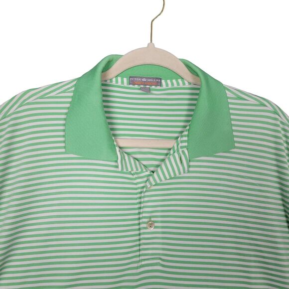 PETER MILLAR Summer Comfort Green Striped Short Sleeve Polo Shirt SIZE LARGE - Picture 1 of 14